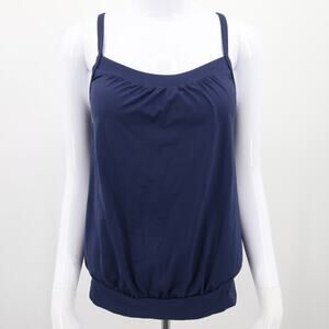 Lands End Tankini Top Navy Blue Bubble Style Sewn In Padded Cups Swimsuit Size 2